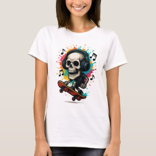 Camiseta Calavera en patines con auriculares - Música y col