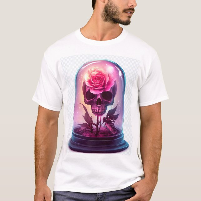 Camiseta Calavera en vidrio de rosa (Anverso)