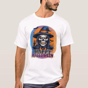 Camiseta Calavera espeluznante arte de bruja de Halloween-8