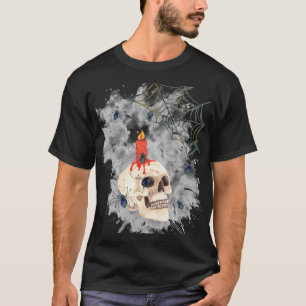 Camiseta Calavera espeluznante de Halloween, vela, arañas y