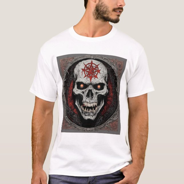 Camiseta Calavera feroz y cruz rock & Roll T-Shirt De (Anverso)