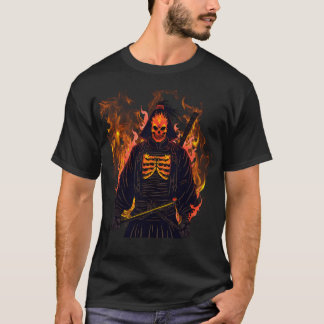 Camiseta Calavera flamante Samurai - Tee de fusión de guerr