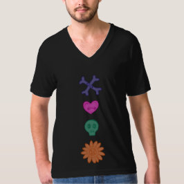 Camiseta Calavera, Flor, Corazón, Huesos Botones Asombrosos