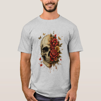 Camiseta Calavera Floral Arte Gótico | Calavera Vintage con