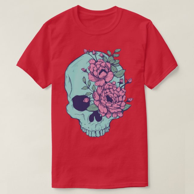 Camiseta Calavera floral azul (Diseño del anverso)
