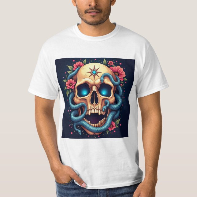 Camiseta Calavera Floral con Serpientes (Anverso)