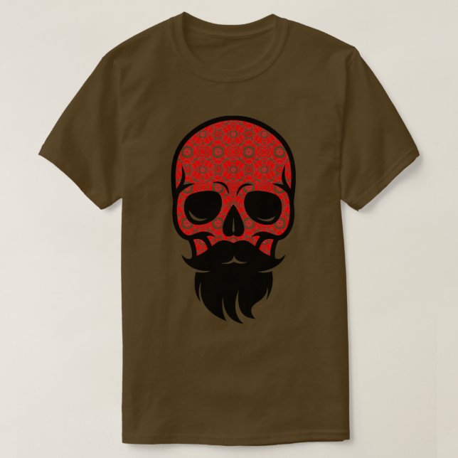 Camiseta Calavera floral de barba con barba y bigote F (Diseño del anverso)