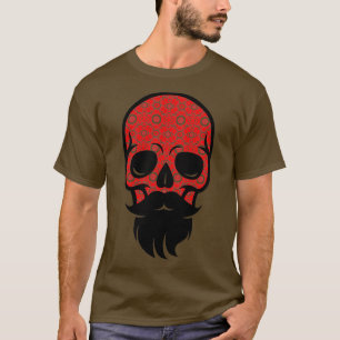 Camiseta Calavera floral de barba con barba y bigote F