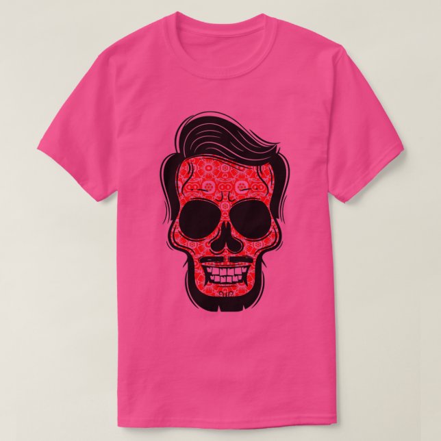 Camiseta Calavera floral de barba con barba y bigote F (Diseño del anverso)