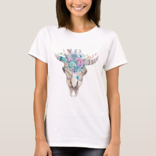 Camiseta Calavera floral de Boho colorida