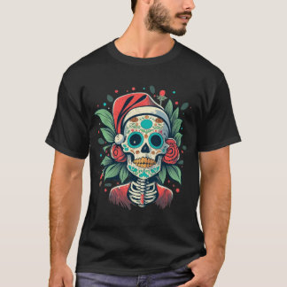 Camiseta Calavera Floral de Santa con Rosas Arte del Día de