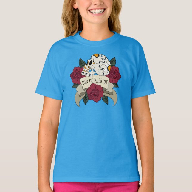 Camiseta Calavera floral Dia de los Muertos Ringer Shirt (Anverso)