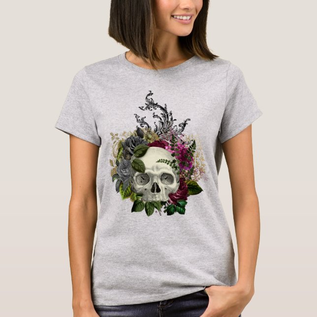 Camiseta Calavera floral gótica (Anverso)