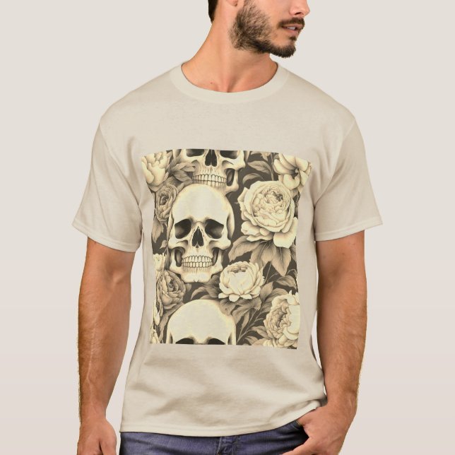 Camiseta Calavera floral gótica vintage (Anverso)