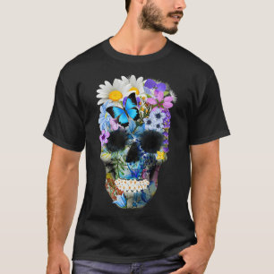 Camiseta Calavera floral Mujeres Halloween Calavera de azúc