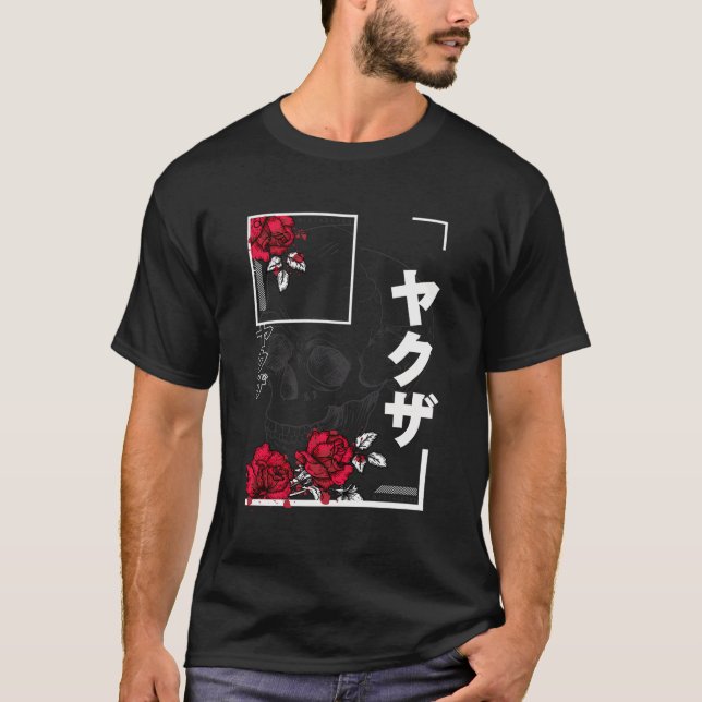 Camiseta Calavera floral suave de Kanji suave japonés estét (Anverso)