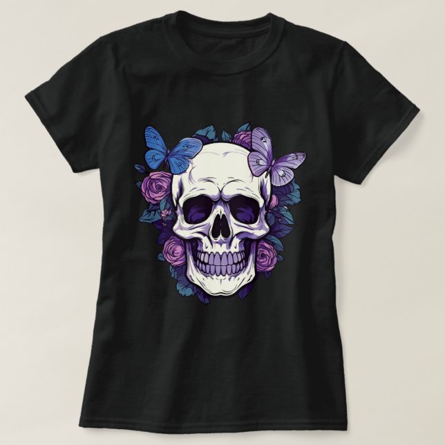 Camiseta Calavera floral y mariposa (Diseño del anverso)