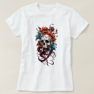 Camiseta Calavera floral y pulpo