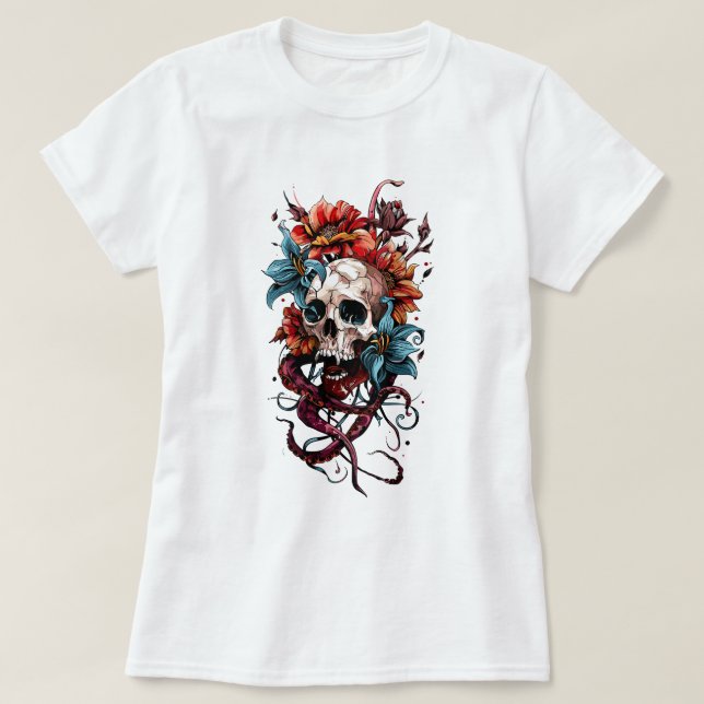 Camiseta Calavera floral y pulpo (Diseño del anverso)