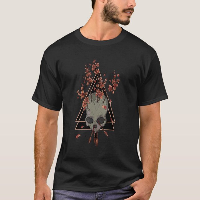 Camiseta Calavera Geométrica Flechas Arte Gótico Oscuro (Anverso)