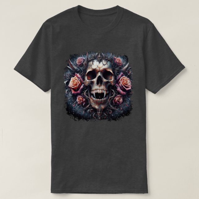 Camiseta Calavera gótica adorada con Rosas (Diseño del anverso)