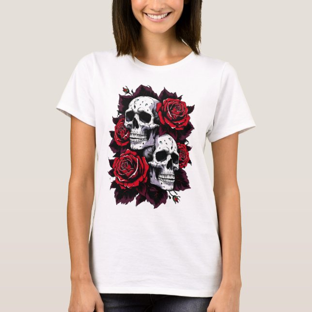 Camiseta Calavera gótica y motivo Rosa (Anverso)