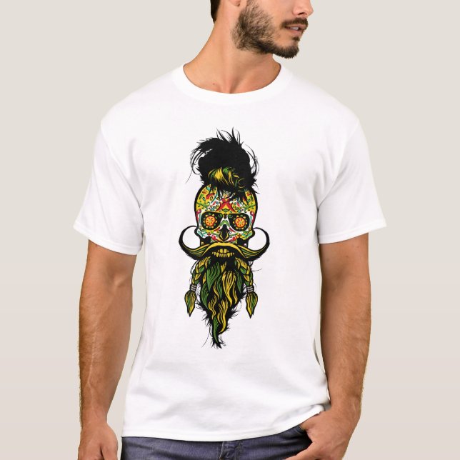 Camiseta calavera hipster cráneo skull barbudo Barbera (Anverso)
