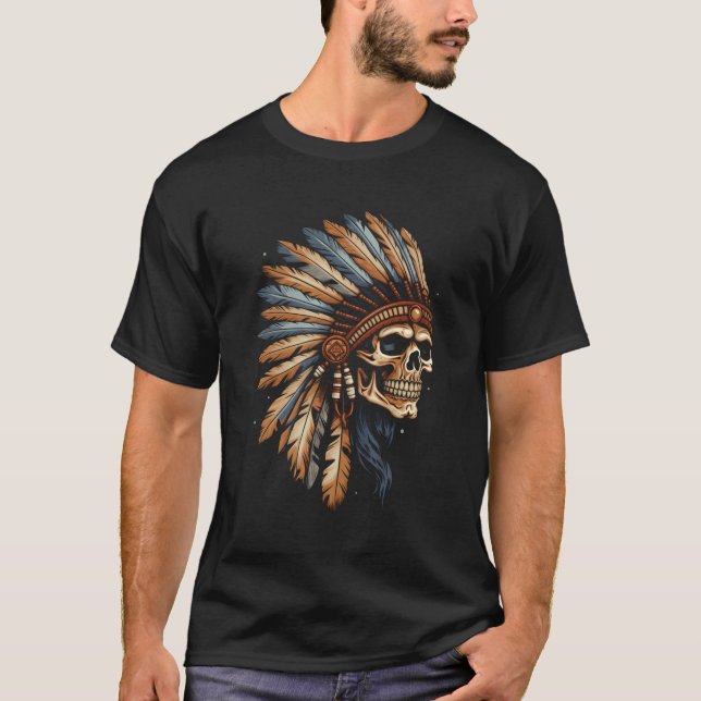 Camiseta Calavera india contra la cabeza de la cabeza de la (Anverso)