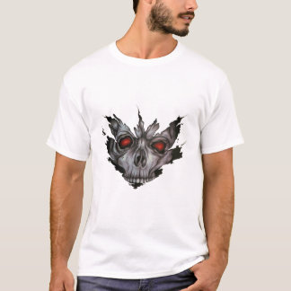 Camiseta Calavera Infernal con Ojos Rojos Brillantes Oscuro