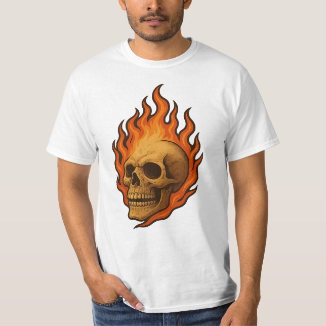 Camiseta Calavera Llameante de Renacimiento Diseño de Poder (Anverso)