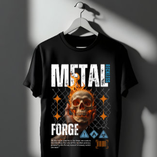 Camiseta Calavera llameante forja de metal ropa de calle in