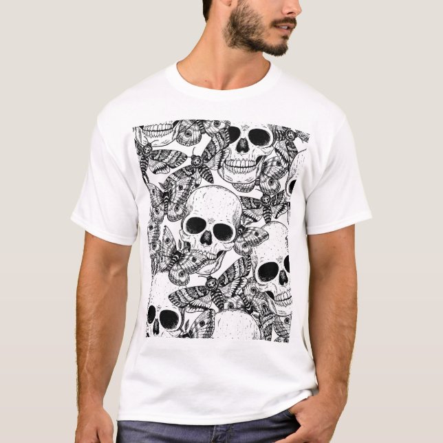 Camiseta Calavera, mariposas: patrón de cosecha a mano (Anverso)