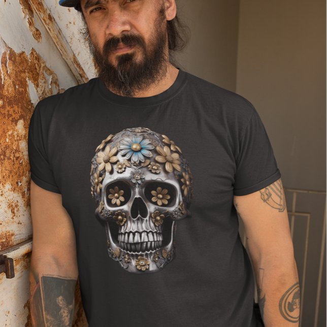 Camiseta Calavera metalizado con flores (Subido por el creador)