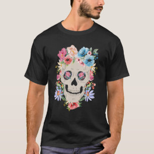 Camiseta Calavera Mexicana Con Flores Para El Día De Los Mu