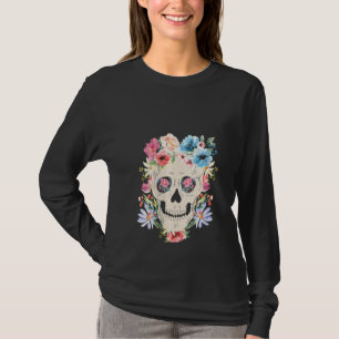 Camiseta Calavera Mexicana Con Flores Para El Día Del T