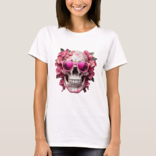 Camiseta Calavera muerta 3D de Floral rosa con gafas de sol