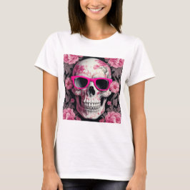 Camiseta Calavera muerta 3D de Floral rosa con gafas de sol