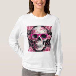 Camiseta Calavera muerta 3D de Floral rosa con gafas de sol