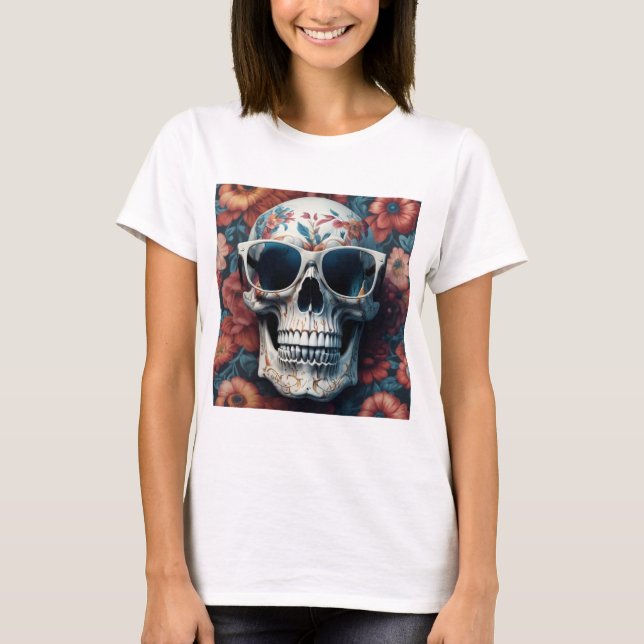 Camiseta Calavera muerta de Peach Floral 3D con gafas de so (Anverso)