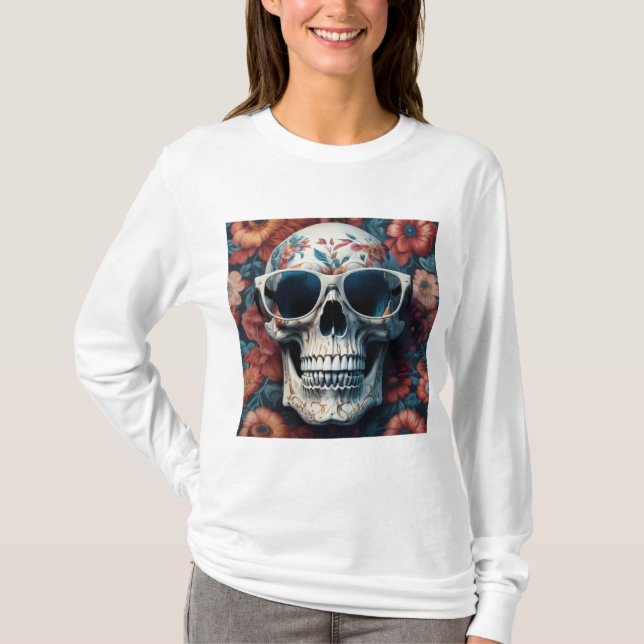 Camiseta Calavera muerta de Peach Floral 3D con gafas de so (Anverso)