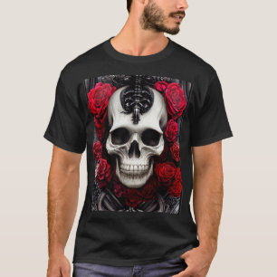 Camiseta Calavera oscura y gótica y Rosas