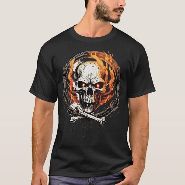 Camiseta Calavera ósea e incendio (Anverso)
