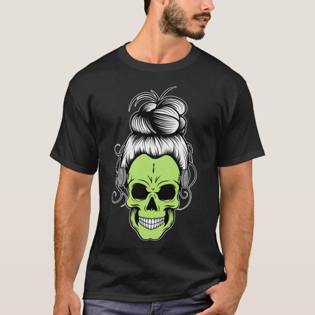 Camiseta Calavera para mujeres Messy Bun Hair Monster coinc (Anverso)
