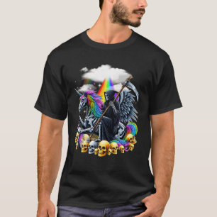 Camiseta Calavera parca montada en arco iris unicornio