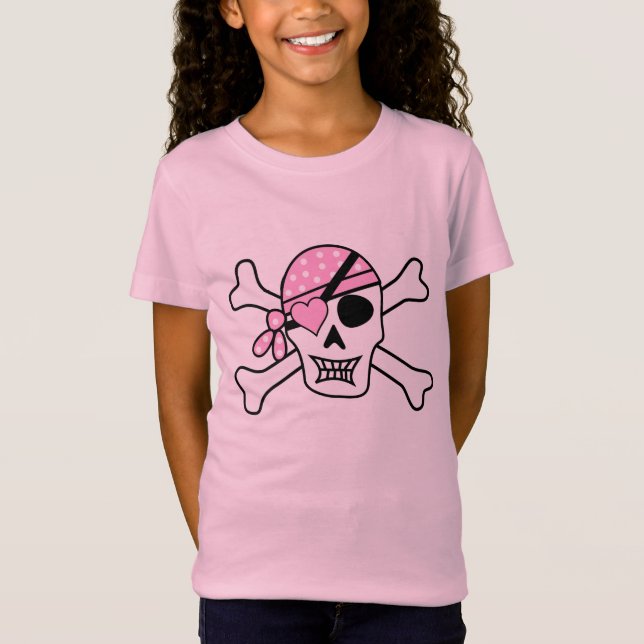 Camiseta Calavera pirata chica y huesos rosados (Anverso)