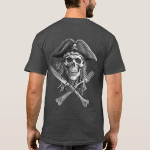 Camiseta Calavera pirata en B&W con utensilios cruzados