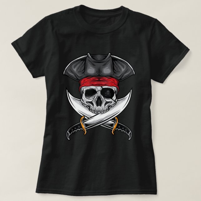 Camiseta Calavera pirata y espadas (Diseño del anverso)