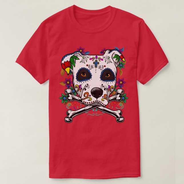 Camiseta Calavera Pitbull Terrier Dog Dia de Muertos (Diseño del anverso)