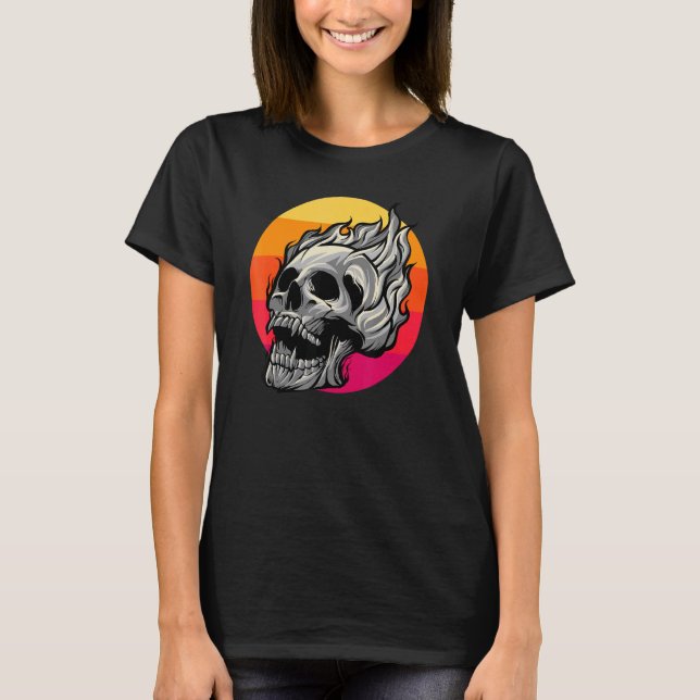 Camiseta Calavera Retro Con Flamas Impresionantes Vintage F (Anverso)