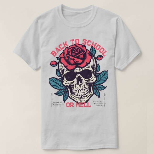 Camiseta Calavera retro de moda con flores La vida es demas (Diseño del anverso)